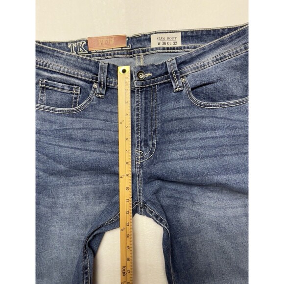 T.K. Axel Slim Boot Men's Stretch Blue Denim Jeans Size 36x32 - Picture 7 of 15